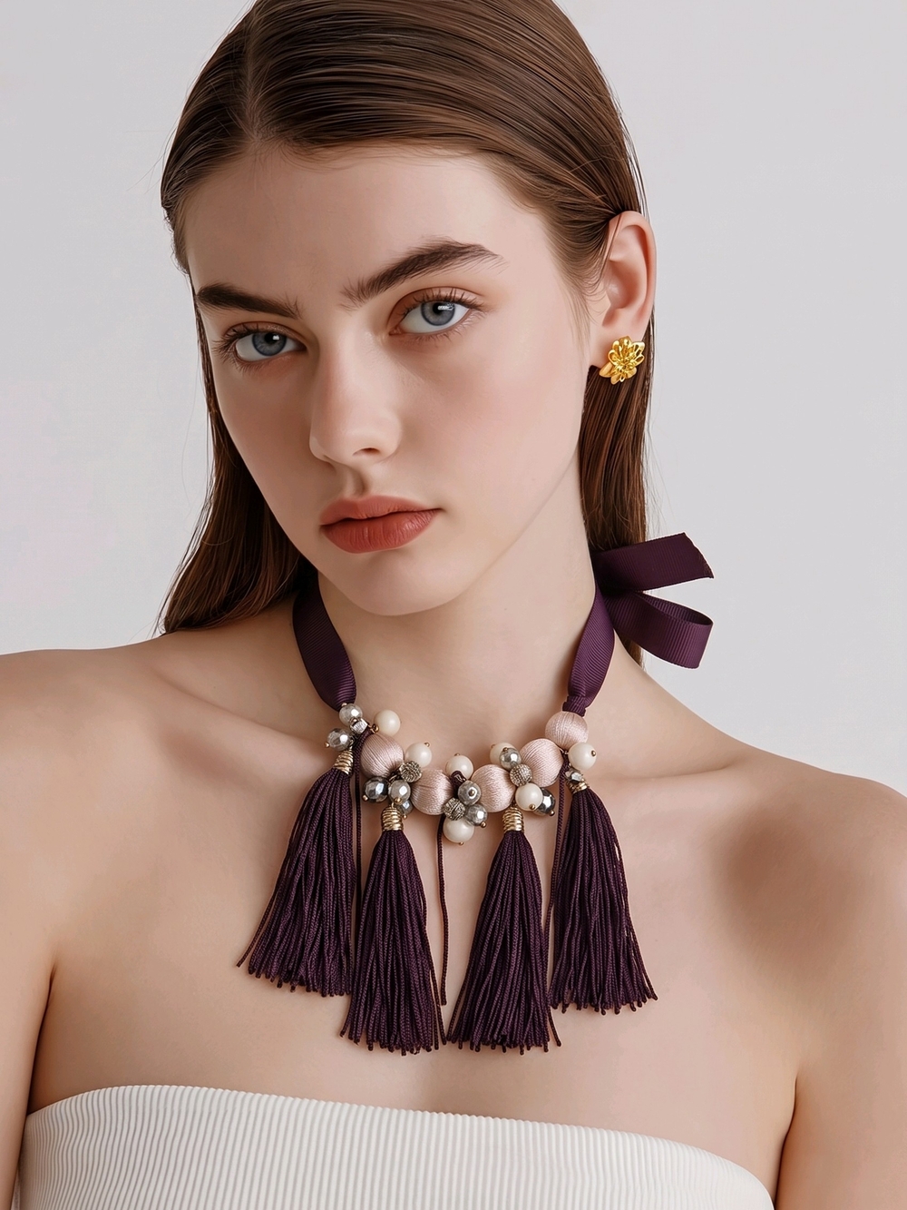 Ann Taylor Factory ribbon and beads necklace.